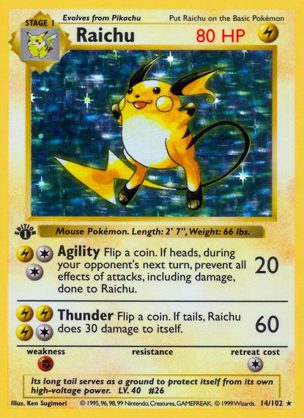 Pokémon-kaart Raichu 14/102 Holo Rare uit de set Base Set