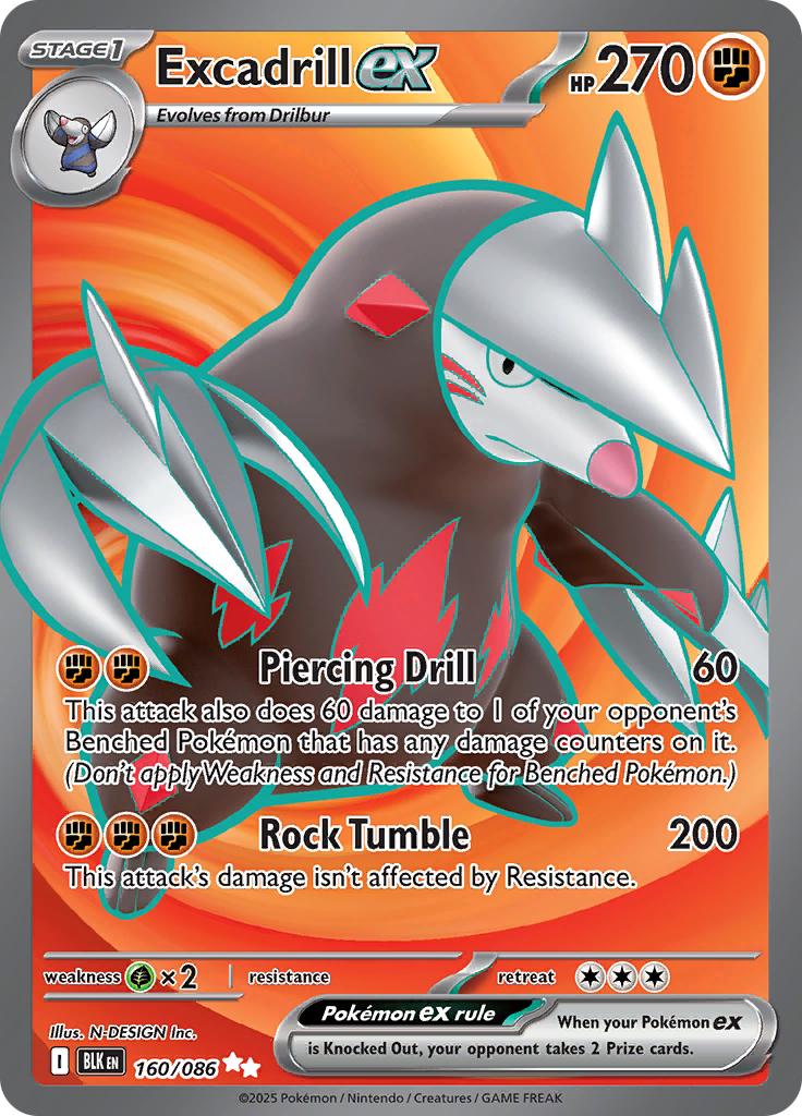 Pokémon-kaart Excadrill ex 160/086 Ultra Rare uit de set Black Bolt