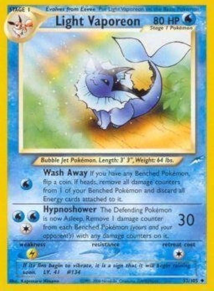 Pokémon-kaart Light Vaporeon 52/105 Uncommon uit de set Neo Destiny