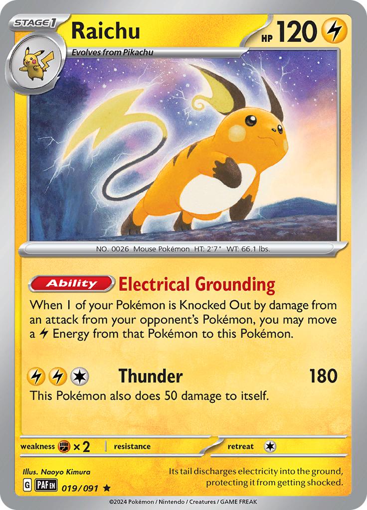 Pokémon-kaart Raichu 019/091 Rare uit de set Paldean Fates Hoofdafbeelding