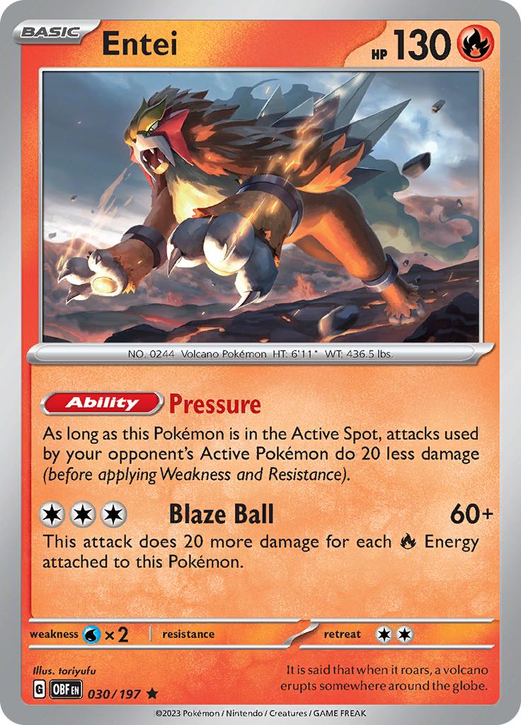 Pokémon-kaart Entei 030/197 Rare uit de set Obsidian Flames
