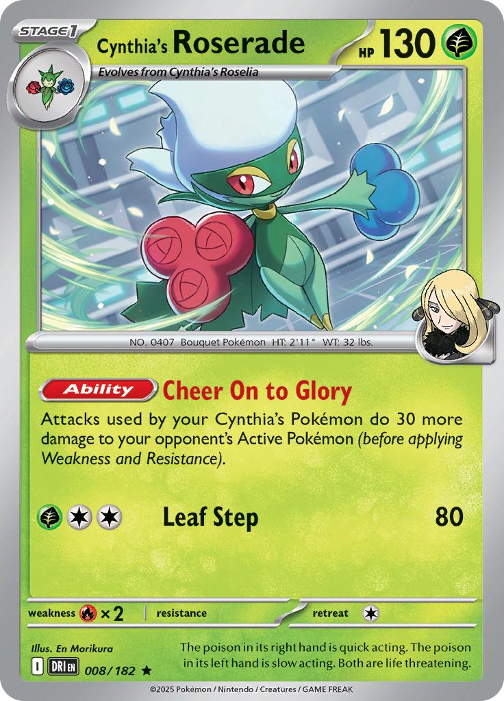 Pokémon-kaart Cynthia's Roserade 008/182 Rare uit de set Destined Rivals Immagine principale del prodotto