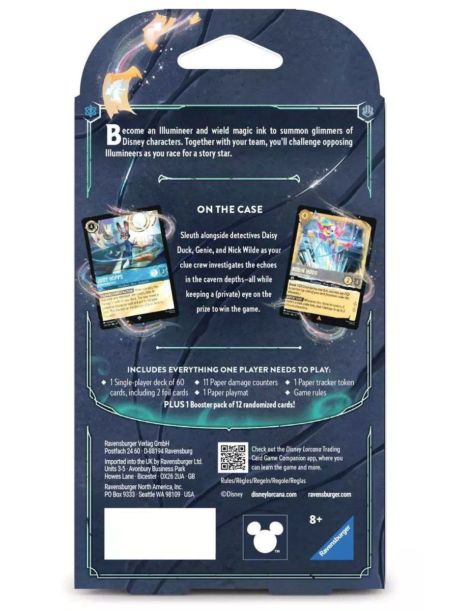 Disney Lorcana Whispers in the Well Starter Deck Saffier & Staal - achterkant van de verpakking