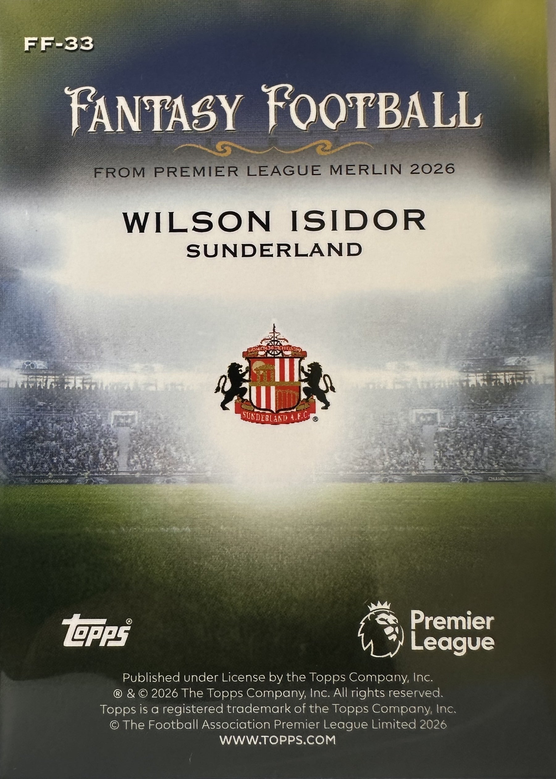 Wilson Isidor - 2025-26 Topps Merlin Premier League (Fantasy Football RC) [FF-33] - achterkant