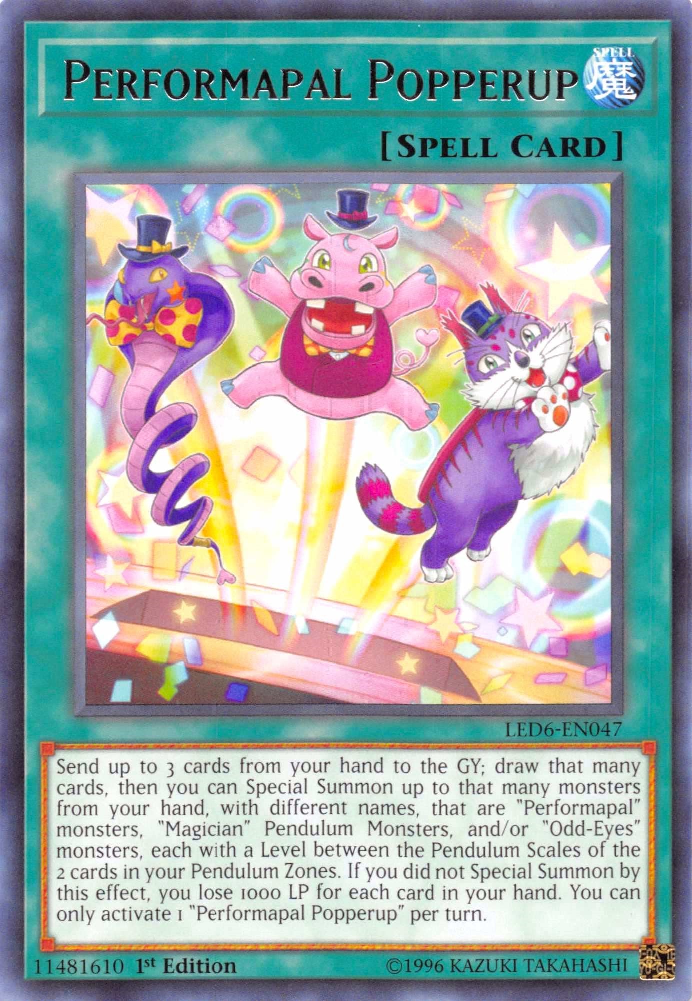 Performapal Popperup — Legendary Duelists: Magical Hero (LED6-047) Yu-Gi-Oh! card Imagen principal del producto